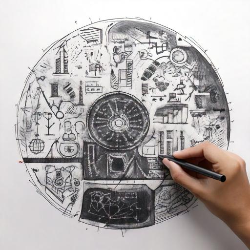 A decorative illustration of a circle filled with icons and charts all interconnected.